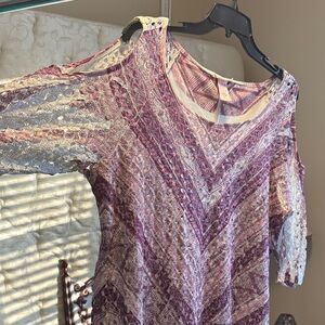 Brittany Purple and White Patterned cold shoulder Blouse